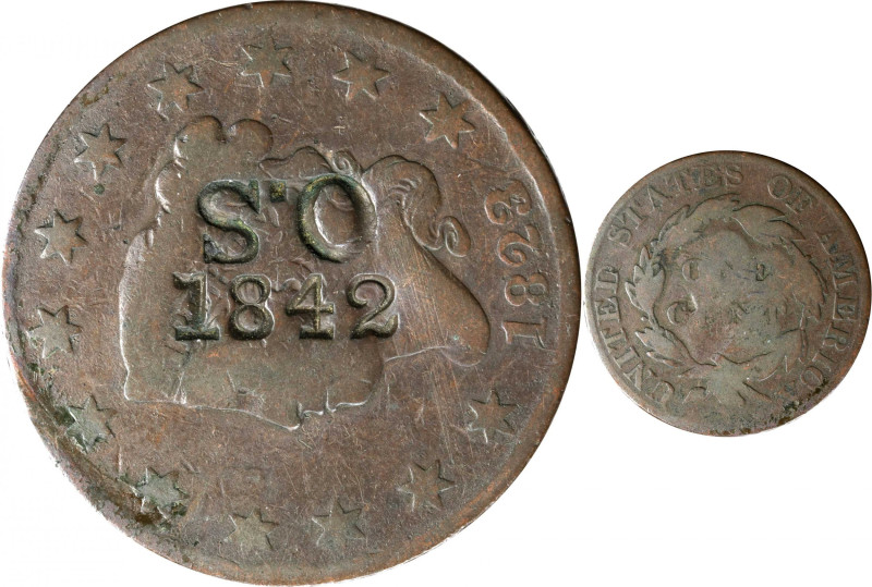 S'O / 1842 on an 1823/2 Matron Head cent. Brunk-Unlisted, Rulau-Unlisted. Host c...