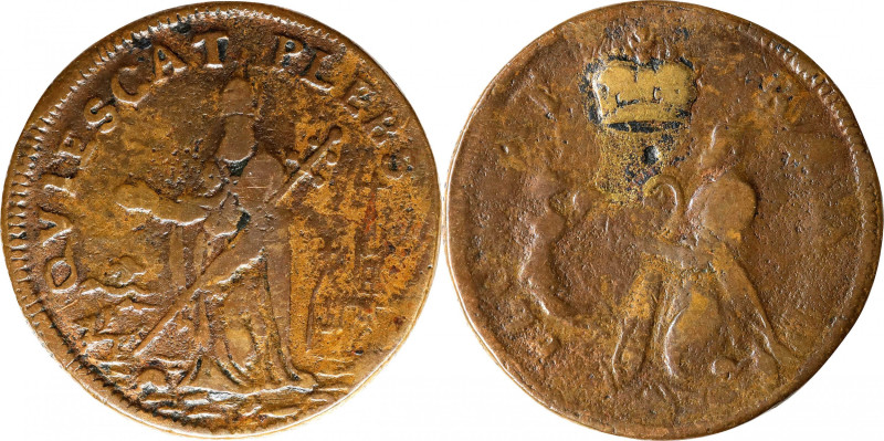 Undated (ca. 1652-1674) St. Patrick Farthing. Martin 1c.31-Ba.18, W-11500. Rarit...