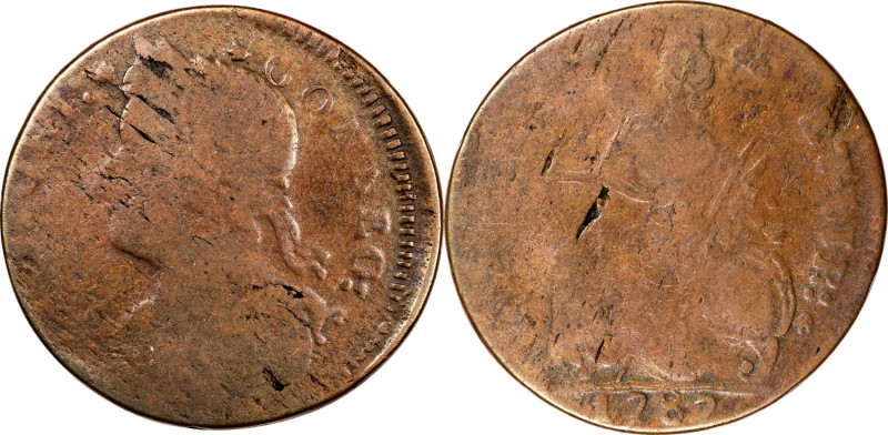 1787 Connecticut Copper. Miller 36-ff.2, W-4075. Rarity-6+. Draped Bust Left, ET...