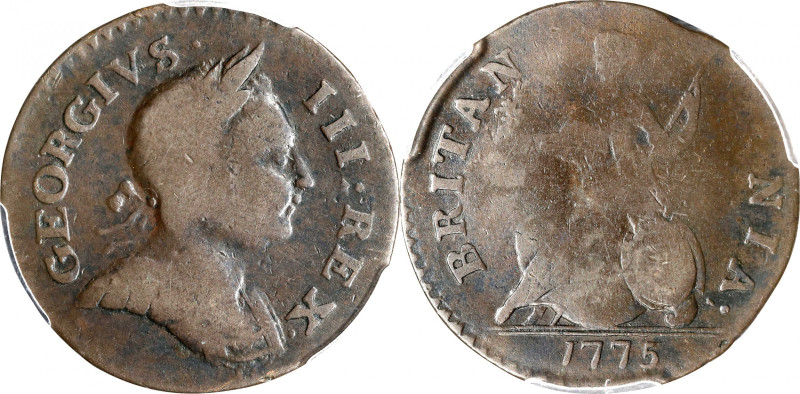 1775 Machin's Mills Halfpenny. Vlack 4-75A, W-7780. Rarity-4. GEORGIVS III, Grou...