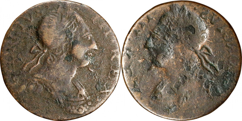 (1771) Contemporary Counterfeit English Halfpenny. George III Type. Spike Chin F...