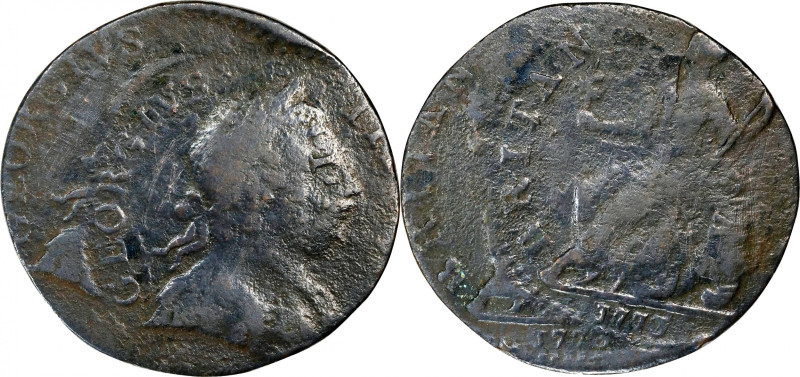 1773 Contemporary Counterfeit English Halfpenny. George III Type--Double Struck-...