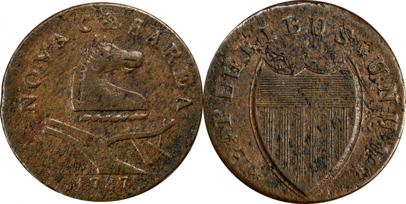 1787 New Jersey Copper. Maris 48-g, W-5275. Rarity-1. No Sprig Above Plow, Outli...