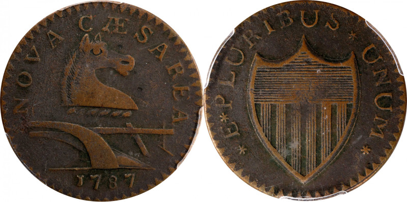 1787 New Jersey Copper. Maris 64-t, W-5380. Rarity-1. No Sprig Above Plow, Tride...