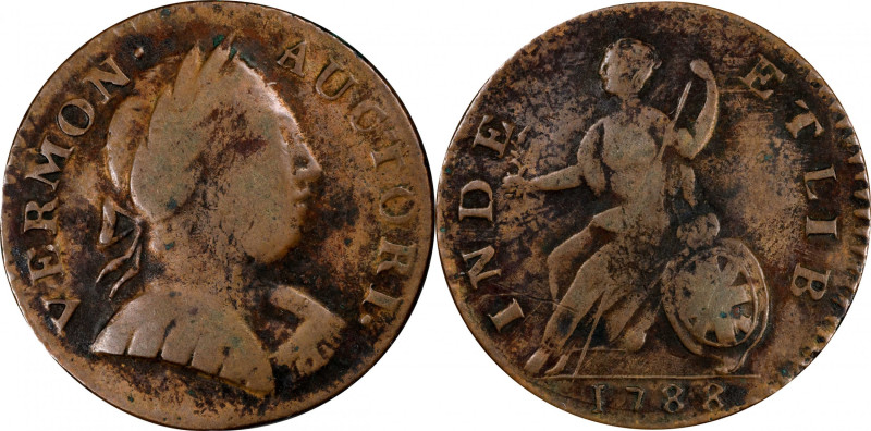 1788 Vermont Copper. RR-20, Bressett 10-L, W-2150. Rarity-3. Bust Right. Very Fi...