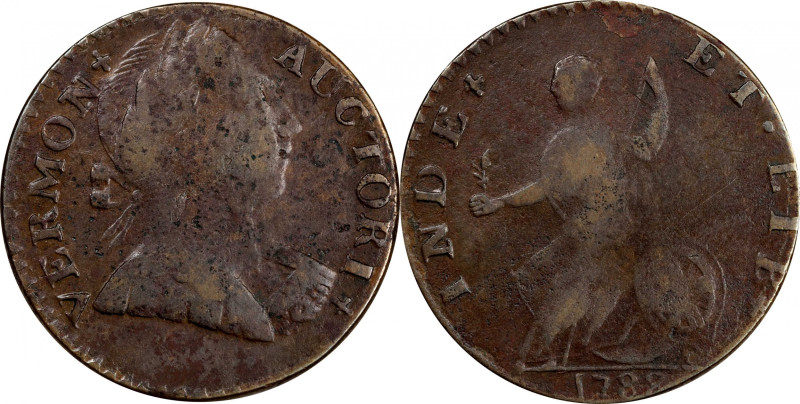 1788 Vermont Copper. RR-25, Bressett 16-U, W-2195. Rarity-2. Bust Right. Very Fi...