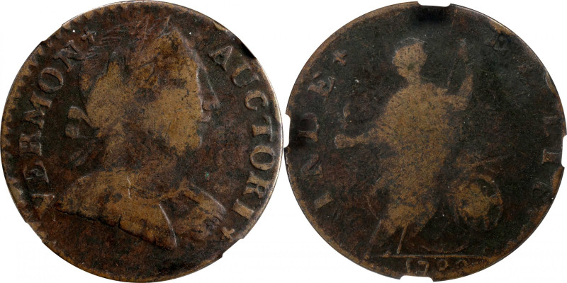 1788 Vermont Copper. RR-25, Bressett 16-U, W-2195. Rarity-2. Bust Right. VG-10 B...