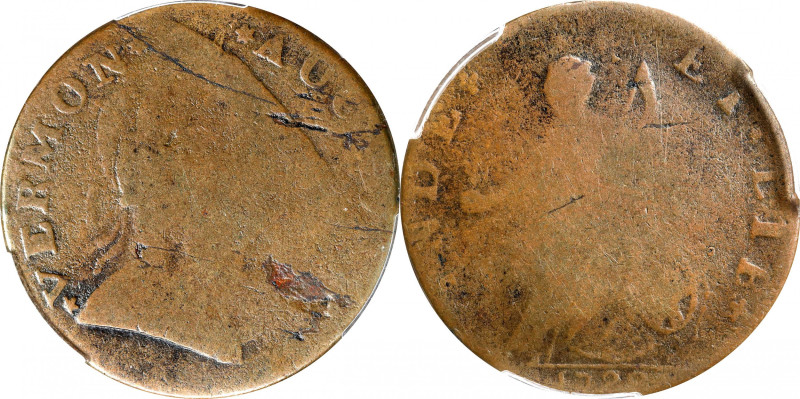 1788 Vermont Copper. RR-29, Bressett 22-U, W-2220. Rarity-5. Bust Right. Good-4 ...