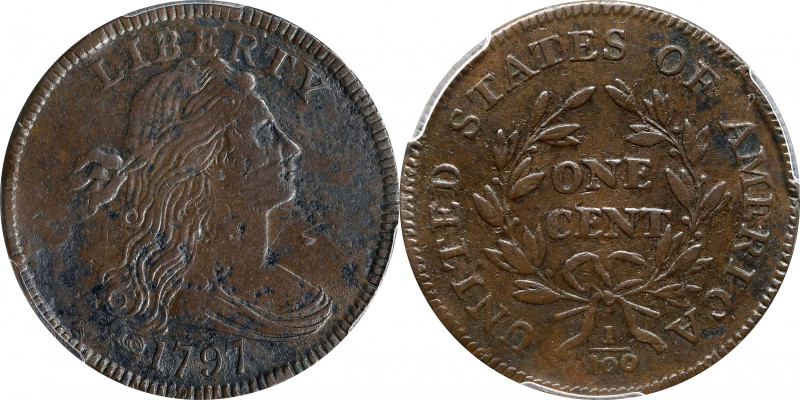 1797 Draped Bust Cent. S-134. Rarity-4. Reverse of 1797, Stems to Wreath. EF Det...