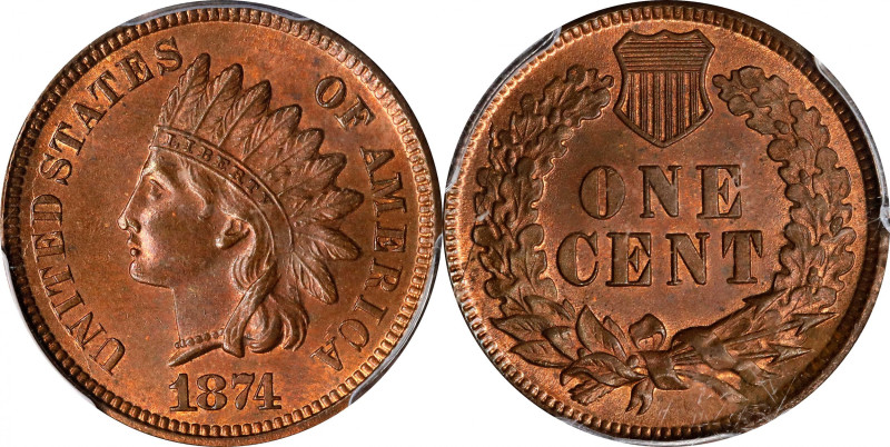 1874 Indian Cent. MS-65 RB (PCGS).

PCGS# 2119. NGC ID: 227Z.