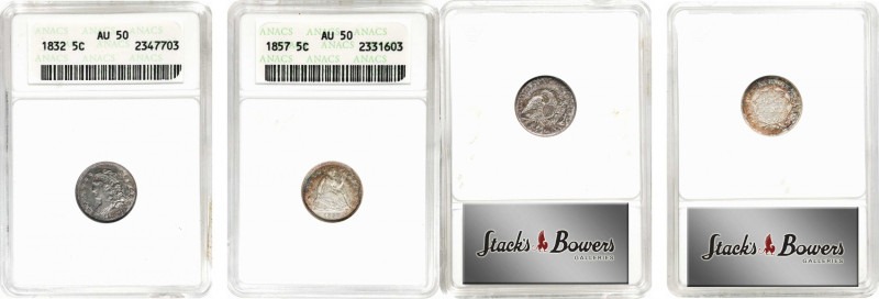 Lot of (2) Capped Bust and Liberty Seated Half Dimes. AU-50 (ANACS). OH.

Incl...