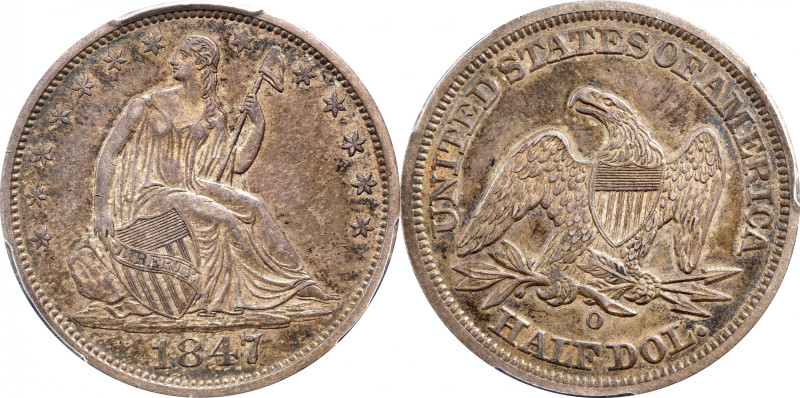 1847-O Liberty Seated Half Dollar. WB-2. Rarity-2. Late Die State. Repunched Dat...