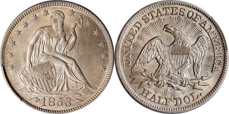 1853 Liberty Seated Half Dollar. Arrows and Rays. WB-101. Unc Details--Cleaned (...