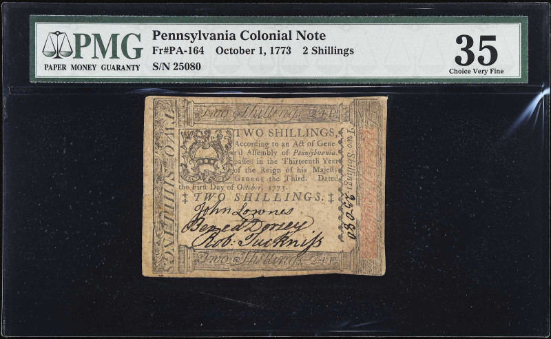 PA-164. Pennsylvania. October 1, 1773. 2 Shillings. PMG Choice Very Fine 35.

...