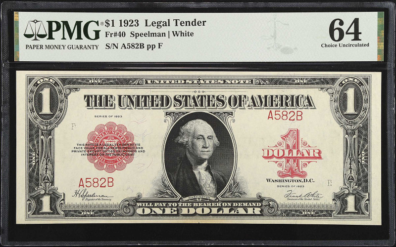 Fr. 40. 1923 $1 Legal Tender Note. PMG Choice Uncirculated 64.

Neat three dig...