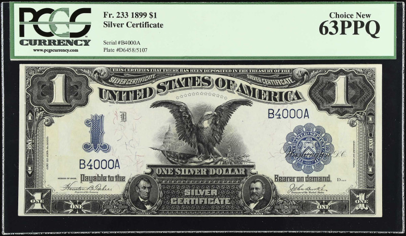 Fr. 233. 1899 $1 Silver Certificate. PCGS Currency Choice New 63 PPQ.

Four di...