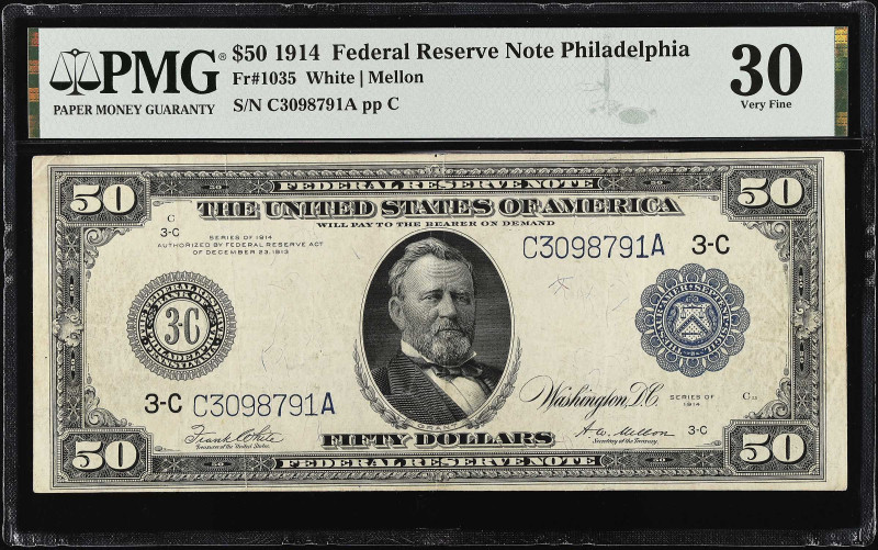 Fr. 1035. 1914 $50 Federal Reserve Note. Philadelphia. PMG Very Fine 30.

Trac...