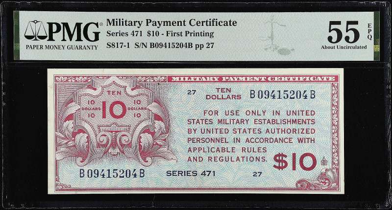 Lot of (2) Military Payment Certificates. Series 471. $10. PMG Choice Extremely ...