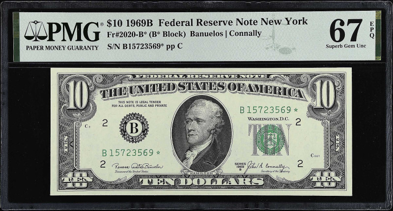 Fr. 2020-B*. 1969B $10 Federal Reserve Star Note. New York. PMG Superb Gem Uncir...