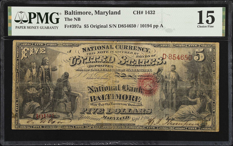 Baltimore, Maryland. $5 Original. Fr. 397a. The NB. Charter #1432. PMG Choice Fi...