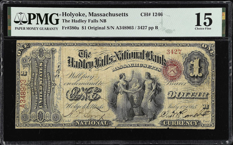 Holyoke, Massachusetts. $1 Original. Fr. 380a. The Hadley Falls NB. Charter #124...