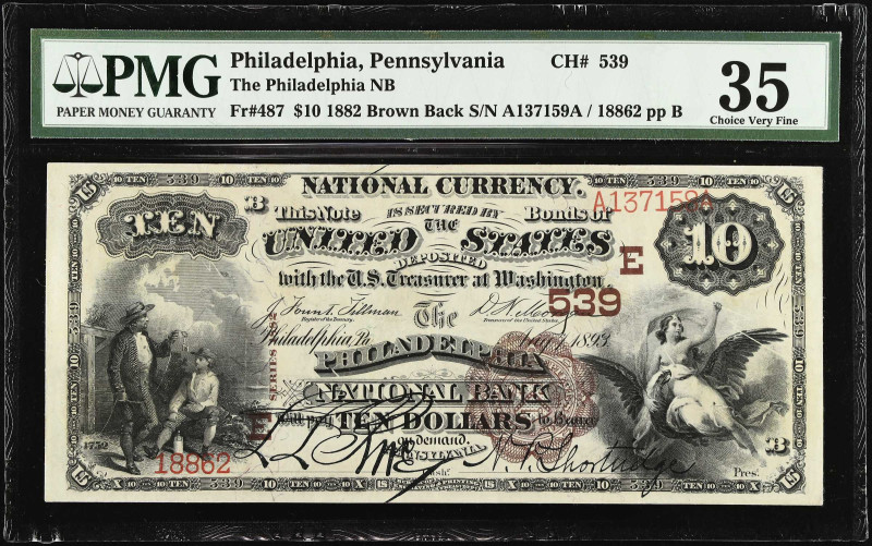 Philadelphia, Pennsylvania. $10 1882 Brown Back. Fr. 487. The Philadelphia NB. C...