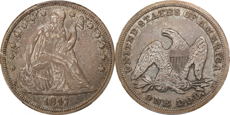 1847 Liberty Seated Silver Dollar. OC-2. Rarity-1. EF-45 (PCGS).

PCGS# 6934. ...