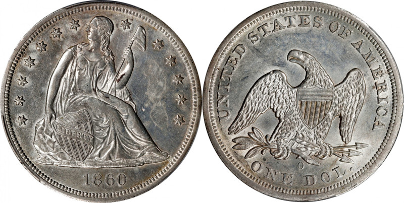 1860-O Liberty Seated Silver Dollar. OC-7. Rarity-2. AU Details--Cleaned (PCGS)....