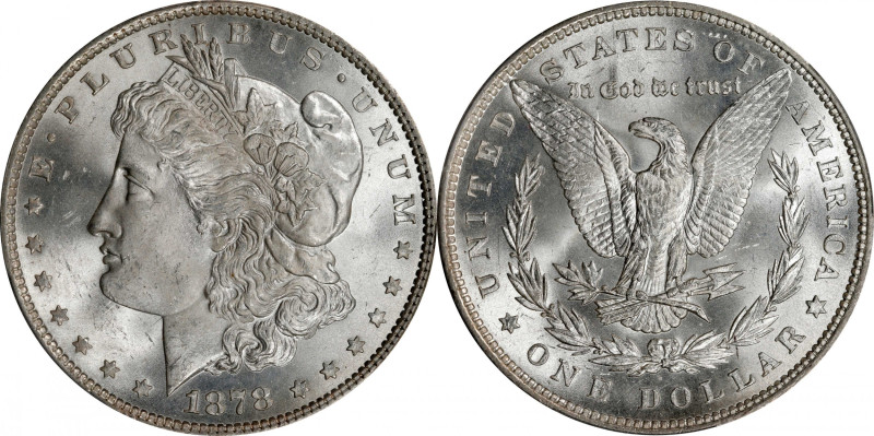 1878 Morgan Silver Dollar. 7 Tailfeathers. Reverse of 1879. MS-64+ (PCGS). CAC....