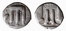 BRUTTIUM - CROTONE (circa 480-430 a.C.) DIDRAMMA - D/Tripode incuso con a d. un airone e a s. la scritta KPO R/Tripode incuso - Ar - Sng.Ans. 259 BB