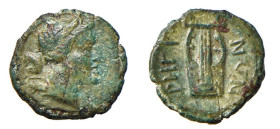 BRUTTIUM - RHEGION (IV-III sec.a.C.) BRONZO gr.0,7 - D/Testa di Artemis a d. R/Arpha - Eccellente patina verde - Ae - Sng.Ans. 742 SPL