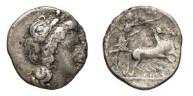 CAMPANIA - NEAPOLIS (Circa 300-275 a.C.) TRIOBOLO gr.1,1 - D/Testa di Apollo a d. R/Biga a d. - Ar - HNItaly 580 RARA BB