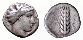 LUCANIA - METAPONTUM (430-400 a.C.) DIDRAMMA gr.7,5 -D/Testa di Demetra a d. R/Spiga di orzo - Ar - Noë 374 BB