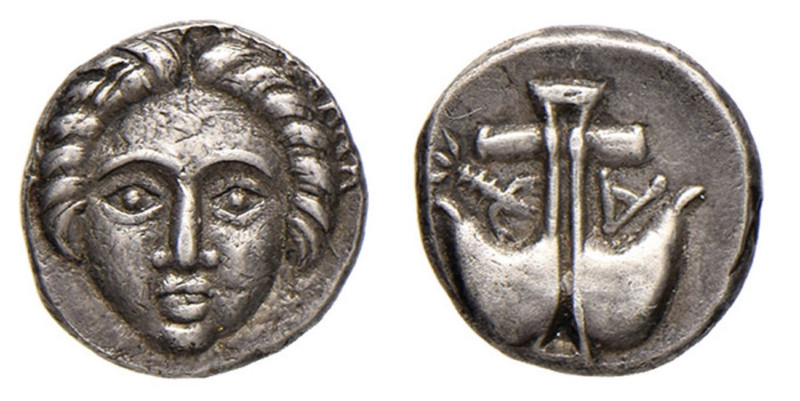 APOLLONIA - PONTIKA (fine IV sec. a.C.) OBOLO gr.1,2 -D/Viso frontale R/Ancora -...