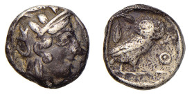 ATTICA - ATENE (circa 454-404 a.C.) DRACMA gr.4,2 -D/Testa elmata di Atena a d. R/Entro quadrato incuso la civetta stante a d. rivolta a s. con dietro...