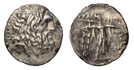 THESSAGLIA - LEGA DELLA TESSAGLIA (Fine II inizio I sec. a.C.) STATERE gr.5,7 - D/Testa di Zeus a d. con dietro una scritta ΞENOΦ[ANTOΣ] R/Athena stan...