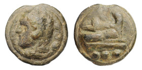 LATIUM - ROMA (240-225 a.C.) SERIE GIANO / PRORA A DESTRA - QUADRANTE gr.58 - D/Testa di Ercole a d. con dietro verticalmente tre globi R/Prora di nav...