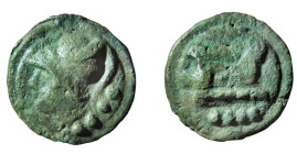 LATIUM - ROMA (240-225 a.C.) SERIE GIANO / PRORA A DESTRA - TRIENTE gr.91 - D/Testa elmata di Marte a d. con dietro 4 globi R/Prora a d. con sotto 4 g...