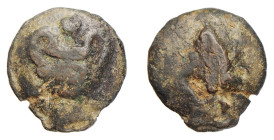 UMBRIA - TUDER (270-260 a.C.) ONCIA gr.28,0 D/Vaso biansato con sopra un globetto R/Una punta di lancia - Ae - T&V.162 MOLTO RARA qBB