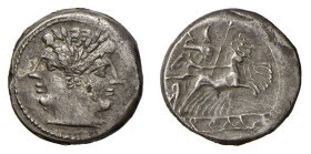 ROMANO CAMPANE (225-212 a.C.) QUADRIGATO gr.5,3 - D/Teste di divinità bifronte imberbe . R/Giove su quadriga a d. Sotto entro targa ROMA in rilievo - ...