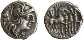 CAECILIA (130 a.C.) Q. Caecilius Metellus - DENARIO -D/Testa elmata di Roma a d. R/Quadriga a d. - Ar - B. 21 BB