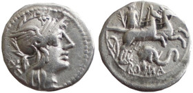 CAECILIA (128 a.C.) L. Caecilius Metellus Diadematus - DENARIO -D/Testa di Roma a d. R/La Pietà su biga verso d. Sotto la biga una testa di elefante -...