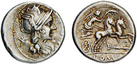 CIPIA (115-114 a.C.) M.Cipius M.f. - DENARIO -D/Testa di Roma a d. M.CIPI.M.F. X R/Vittoria su biga verso d. con sotto un timone. Esergo ROMA - Ar - B...