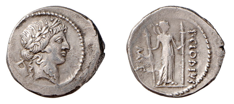 CLOULIA (42 a.C.) P.Clodius M.f Turrinus - DENARIO - D/Testa di Apollo a d. con ...