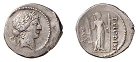 CLOULIA (42 a.C.) P.Clodius M.f Turrinus - DENARIO - D/Testa di Apollo a d. con dietro lira R/Diana lucifera stante a d. tiene due lunghe torce. A des...