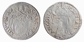 ANCONA - GREGORIO XIII (1572-1585) TESTONE - D/Stemma sormontato da triregno e chiavi decussate GREGORIV XIII P MAX R/S. Pietro, nimbato e stante vers...