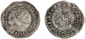 NAPOLI - CARLO V (1516-1556) CARLINO gr.3,1 -D/Busto coronato dell’Imperatore a d. con dietro R In legenda: CAROLVS IIIII RO IM R/Il tosone sospeso co...