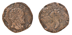 NAPOLI - FILIPPO II (II p.1556-1598) TORNESE 1590 - D/Testa coronata a d. R/Cornucopia con ai lati 15 90 - Ae - P&R.80 BB