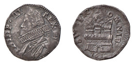 NAPOLI - FILIPPO III (1598-1621) 15 GRANI 161[9] - D/Busto, corazzato e con ampio collare, a s.; dietro, sigle FC/C PHLIP III REX HI R/Castello a tre ...