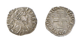 NAPOLI - FILIPPO III (1598-1621) CARLINO 1620 -D/Busto radiato e corazzato a d. R/La Croce di Gerusalemme IN HOC SIGNO VINCES 1620 - Ar - P&R.18a qSPL